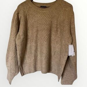 1.STATE Women's Variegated Cables Crew Sweater Latte Heather Size XXL